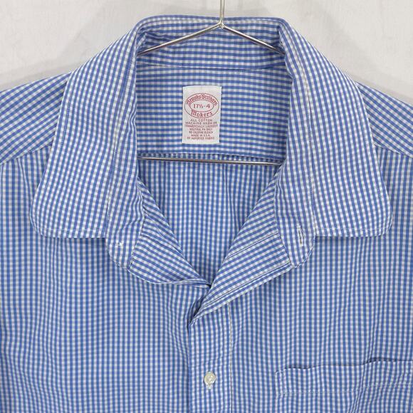 Vintage Brooks Brothers Makers Dress Shirt Mens 17.5-34 Blue Check French Cuff - Picture 12 of 13